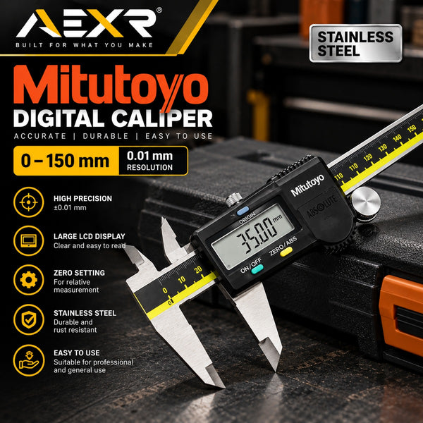 Mitutoyo digital caliper, 0 to 150mm, stainless steel, sold at AEXR